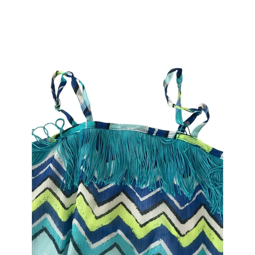 Justice Girls Tank Shirt Chevron Print Elastic Waist Fringe Chest Size 12